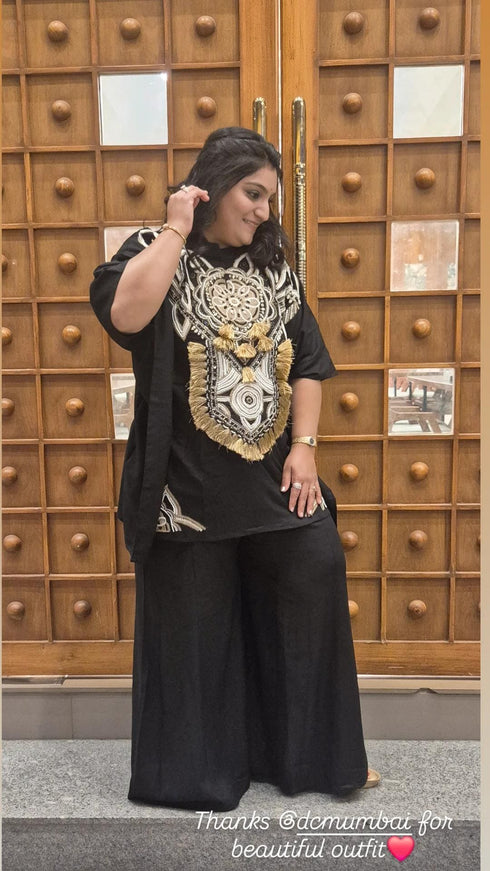 Heavily Embroidered Black Kaftan with Pant