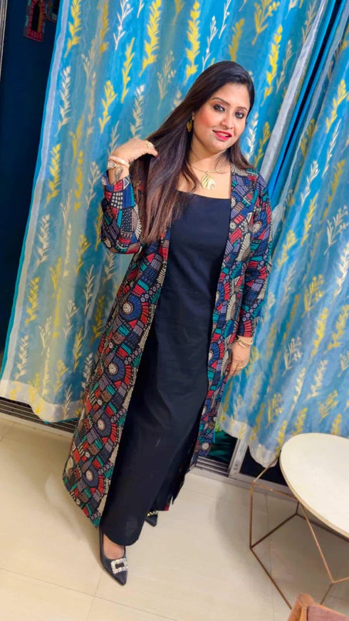 Black Dress with Printed Jacket