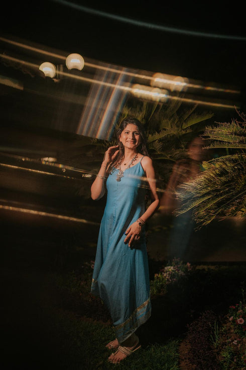 Blue Denim Jumpsuit Jacket with Gold Print