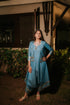 Blue Denim Jumpsuit Jacket with Gold Print