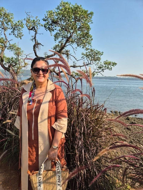 Beige Brown Zipper Dress with Designer Jacket