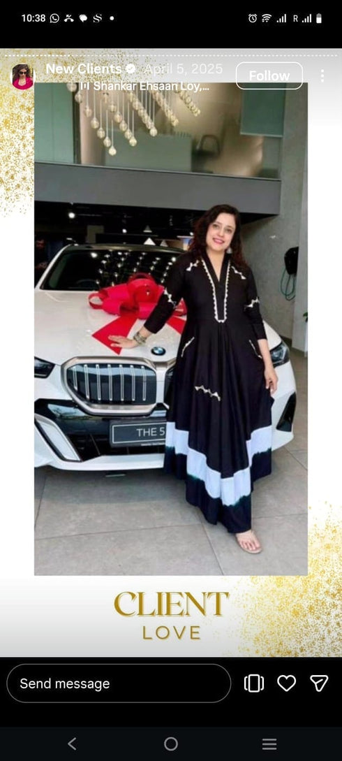 (Madhuri Dixit) Black Leather Patchwork Dress