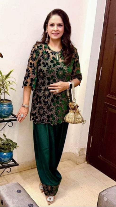 Green Velvet Cutwork 3 Piece Farshi Set