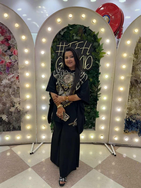 Heavily Embroidered Black Kaftan with Pant