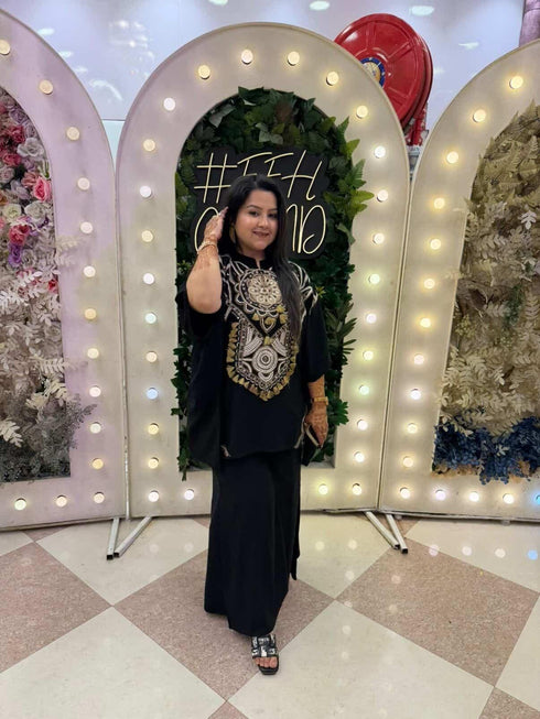 Heavily Embroidered Black Kaftan with Pant