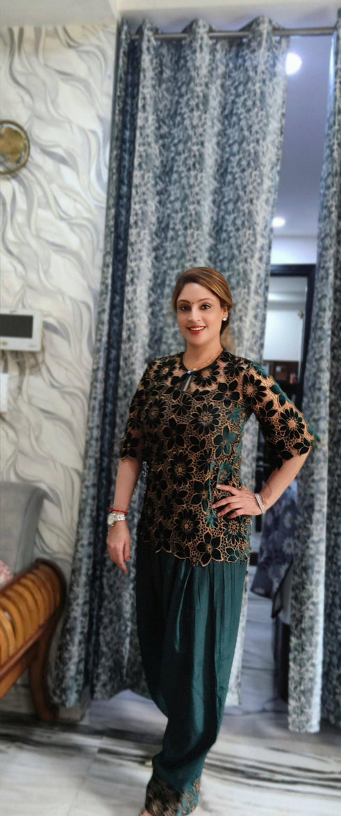 Green Velvet Cutwork 3 Piece Farshi Set