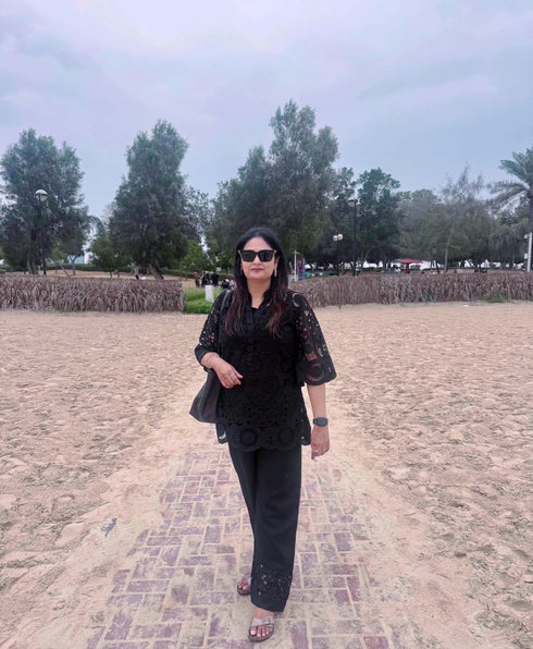 Black Cutwork Kurta With Pant And Singlet