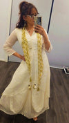 White Drape Dress With Printed Scarf