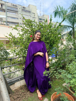 Purple Crepe Draped One-Piece Dress