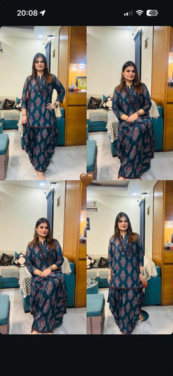 Dark Green Dhoti Skirt Dress with Neckpiece