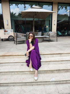 Purple Crepe Draped One-Piece Dress