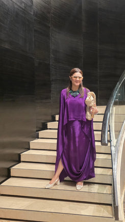 Purple Crepe Draped One-Piece Dress