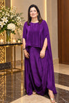 Purple Crepe Draped One-Piece Dress