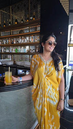 Yellow Ikat Kaftan Dress