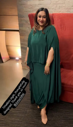 Emerald Green Crepe Draped One-Piece Dress