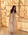 White Drape Dress With Printed Scarf