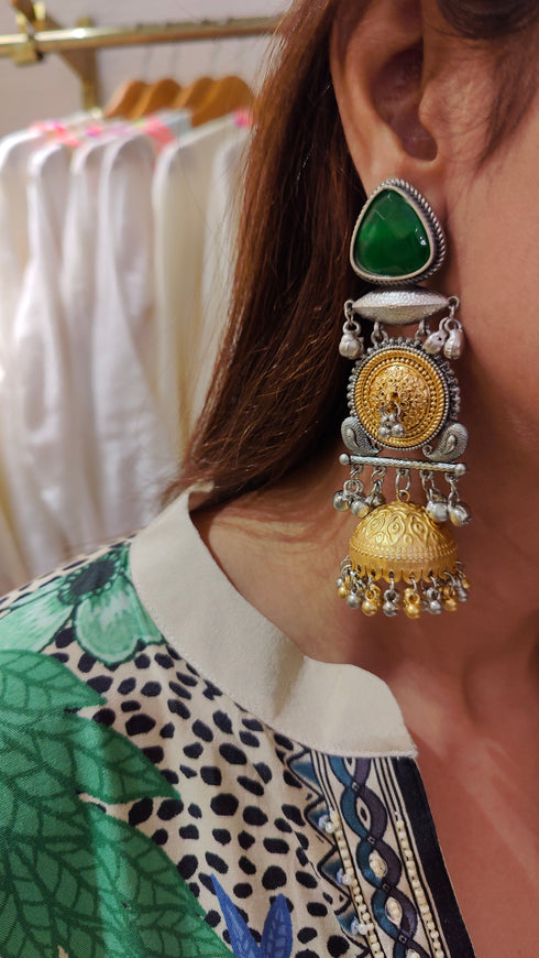Green Stone Jhumka Earrings
