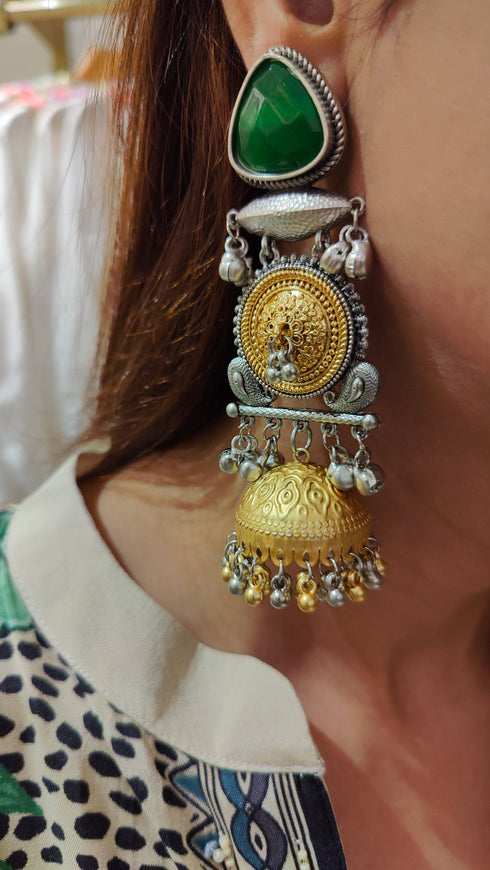 Green Stone Jhumka Earrings