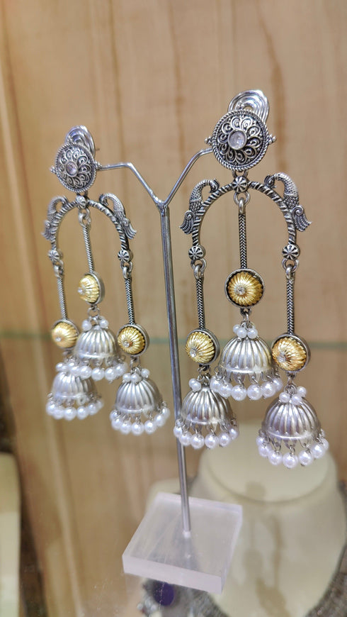 Antique Silver Gold Jhumka Earrings