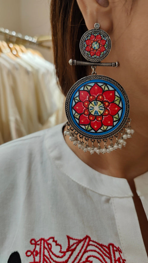 Painted Mandala Floral Earrings