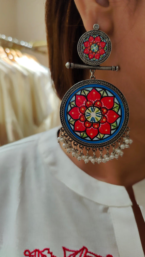 Blue Card Print Coord Set with Handbag