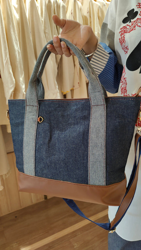 Blue Card Print Coord Set with Handbag