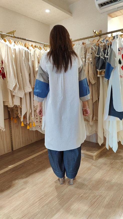 Blue Card Print Coord Set with Handbag