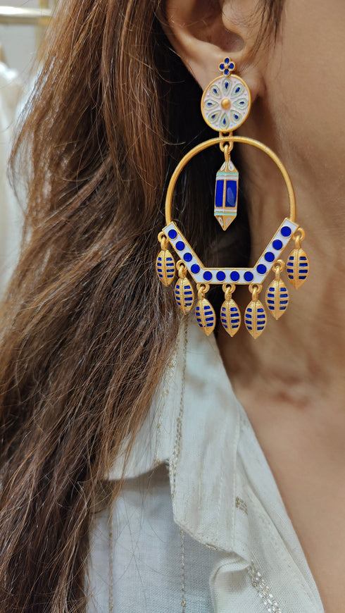 Blue Gold Dome Earrings