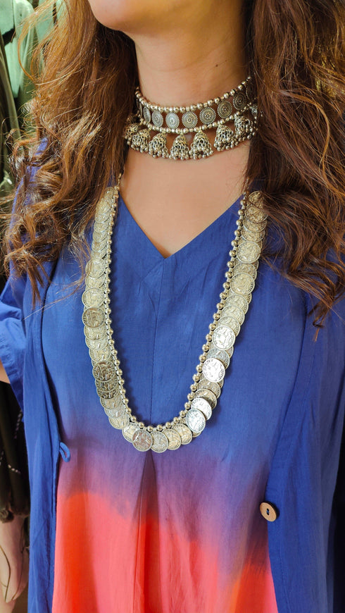 Ombre Blue Peach Dress With Cape