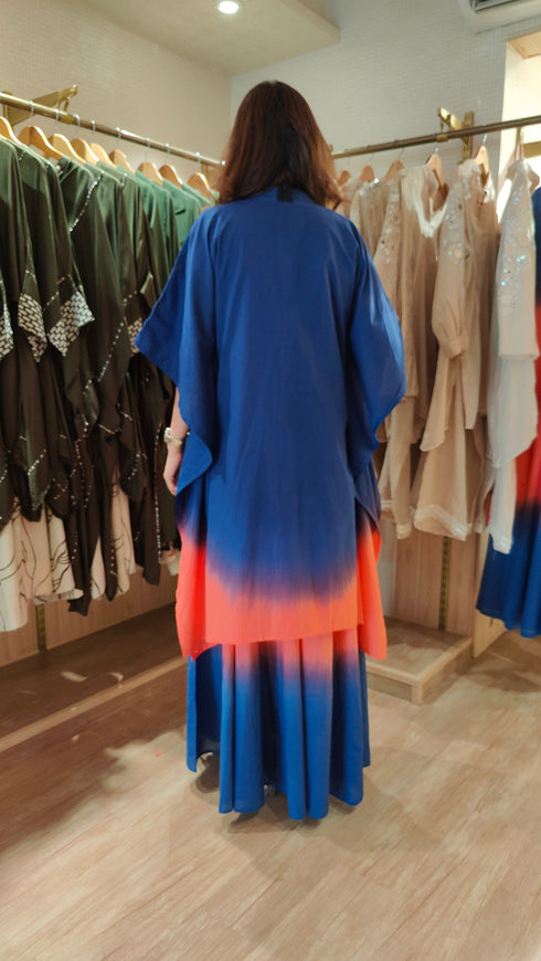 Ombre Blue Peach Dress With Cape