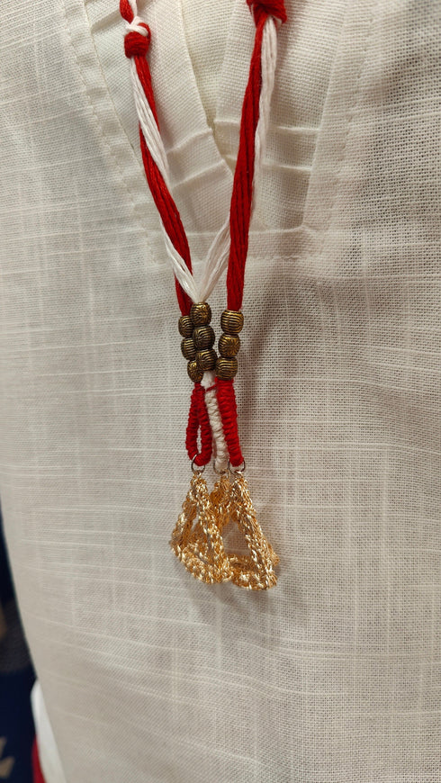 White Red Drape Pants with Necklace Coord Set