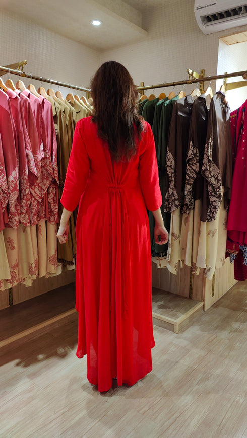 Red Coord Set with Necklaces