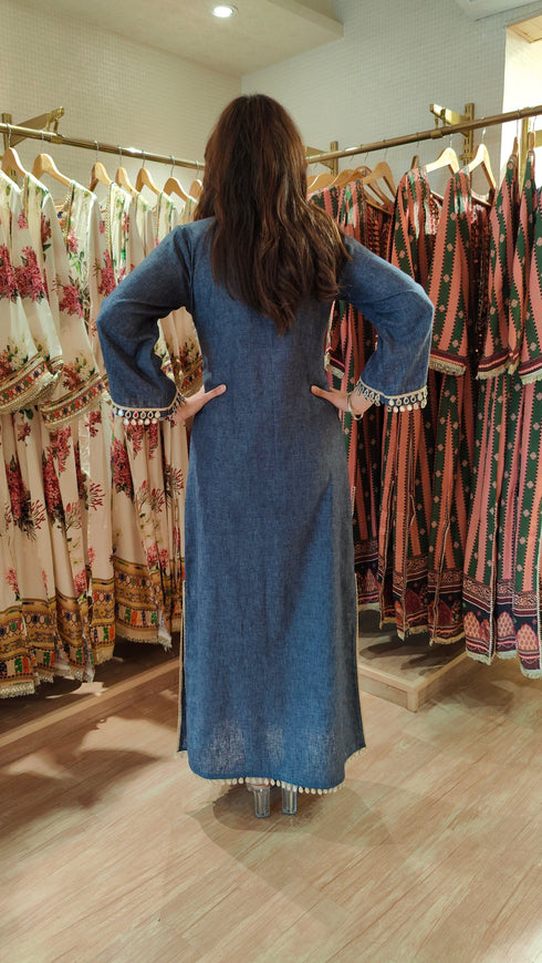 Dark Denim Gold Kaftan Dress