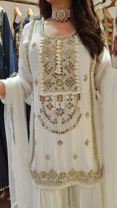 Snow White Embroidered Sharara Set