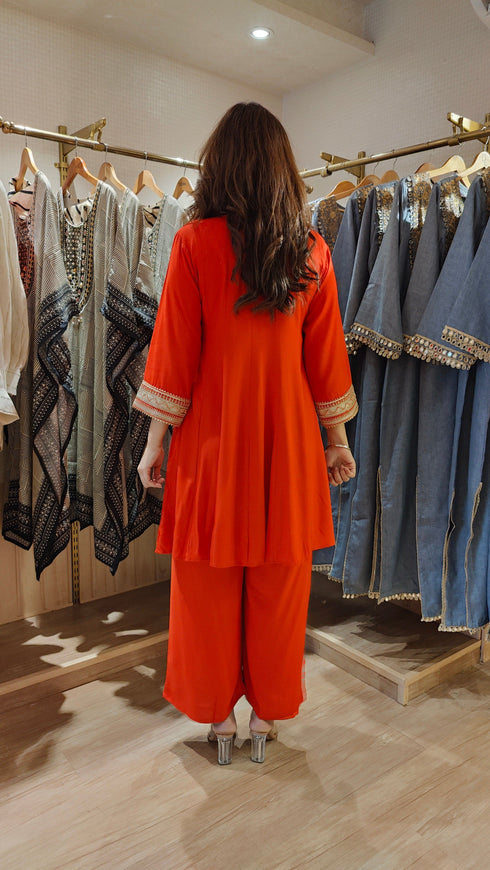 Rust Orange Set with Embroidered Yoke