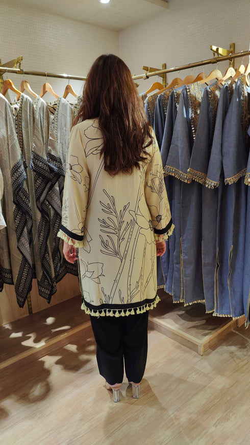 Mint Green And Black Farshi Set with Tassels