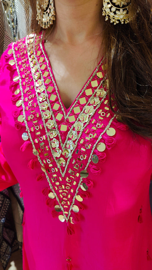 Mirror Pink C Cut Kurta With Pants