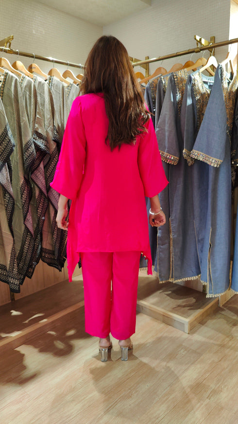 Mirror Pink C Cut Kurta With Pants