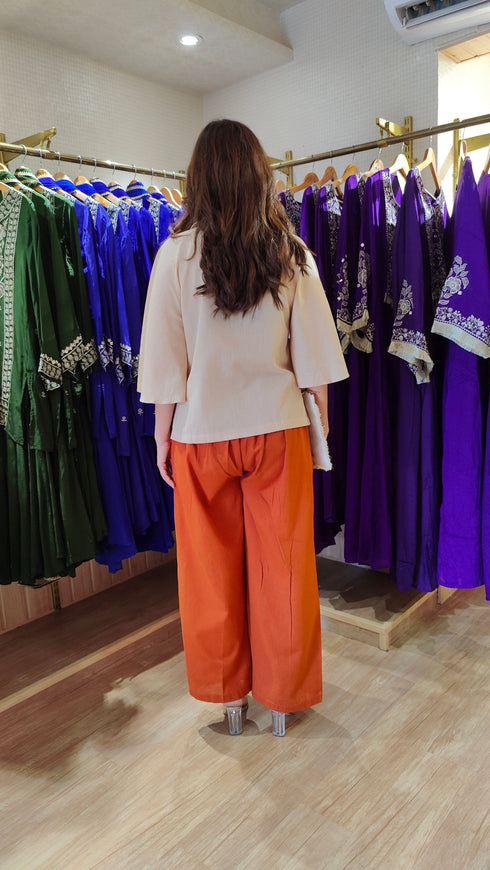 Rust Beige Doodle Art Coord Set with Handbag