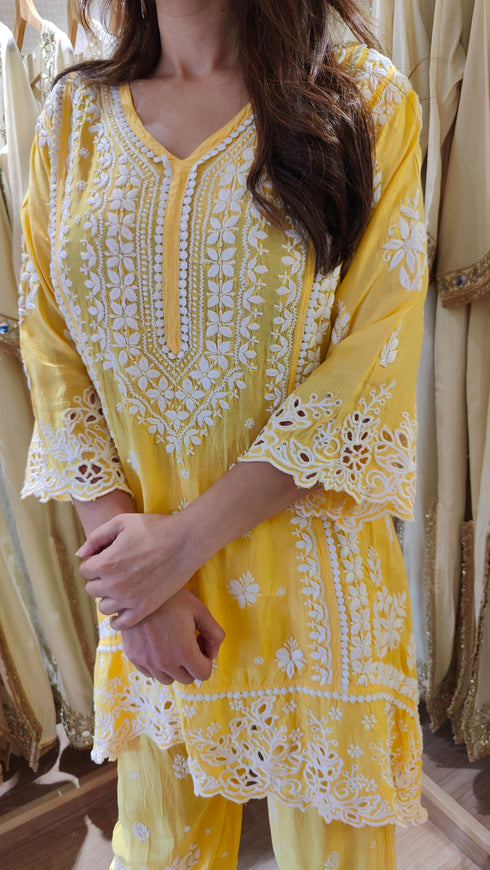 Yellow Cutwork Chikan Hand Embroidery Set
