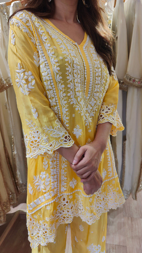 Yellow Cutwork Chikan Hand Embroidery Set