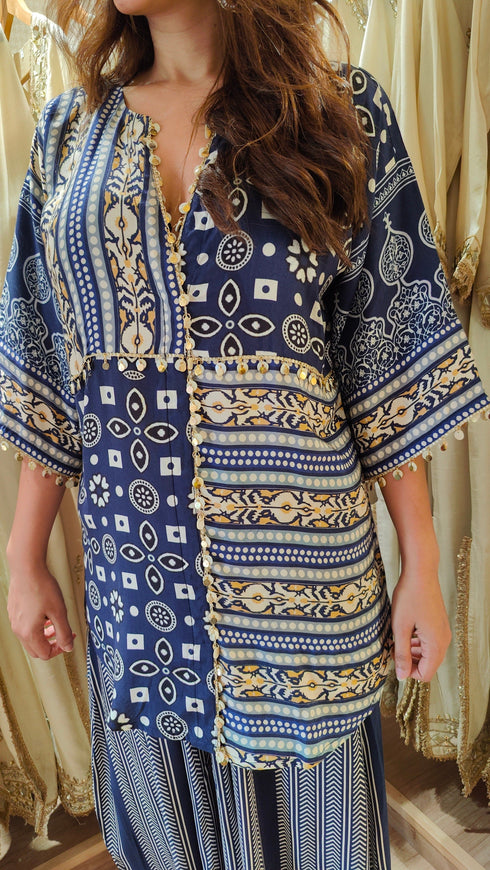 Blue Beige Kurta Pant Set
