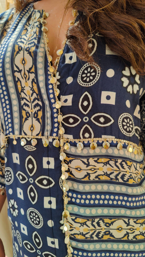 Blue Beige Kurta Pant Set