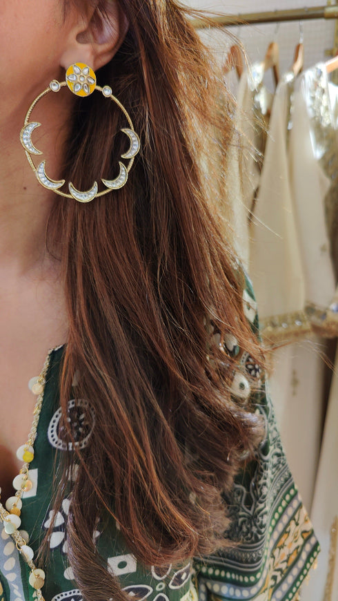 Yellow Gold Crescent Hoop Earrings