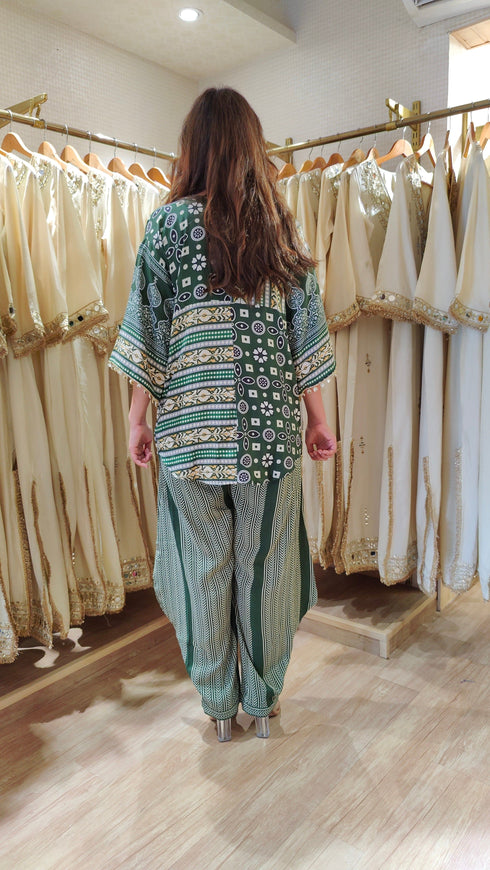 Green Beige Kurta Pant Set