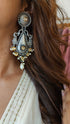 Vintage Oxidised Pearl Drop Earrings for Women