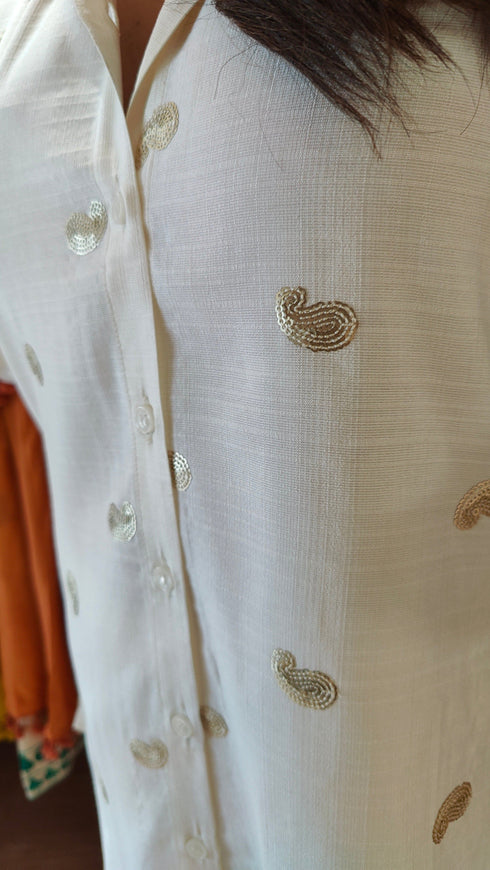 White Sequin Butti Coord Set