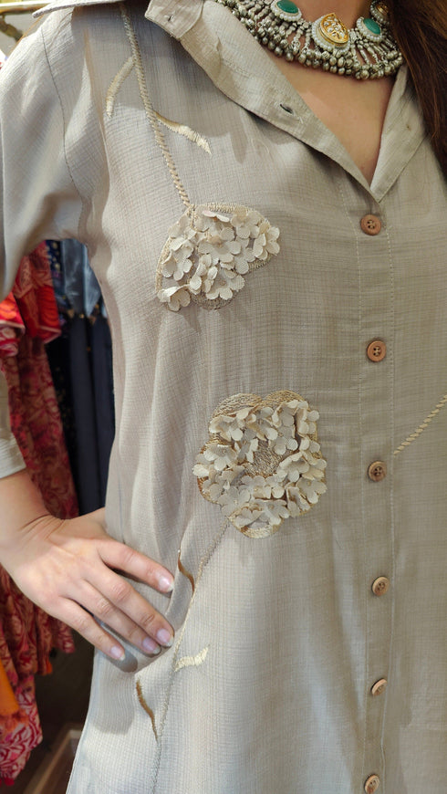 Coffee Brown Coord Set With Floral 3D Applique