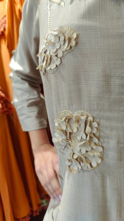 Coffee Brown Coord Set With Floral 3D Applique