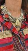 Oxidised Statement Choker Necklace with Red Stones